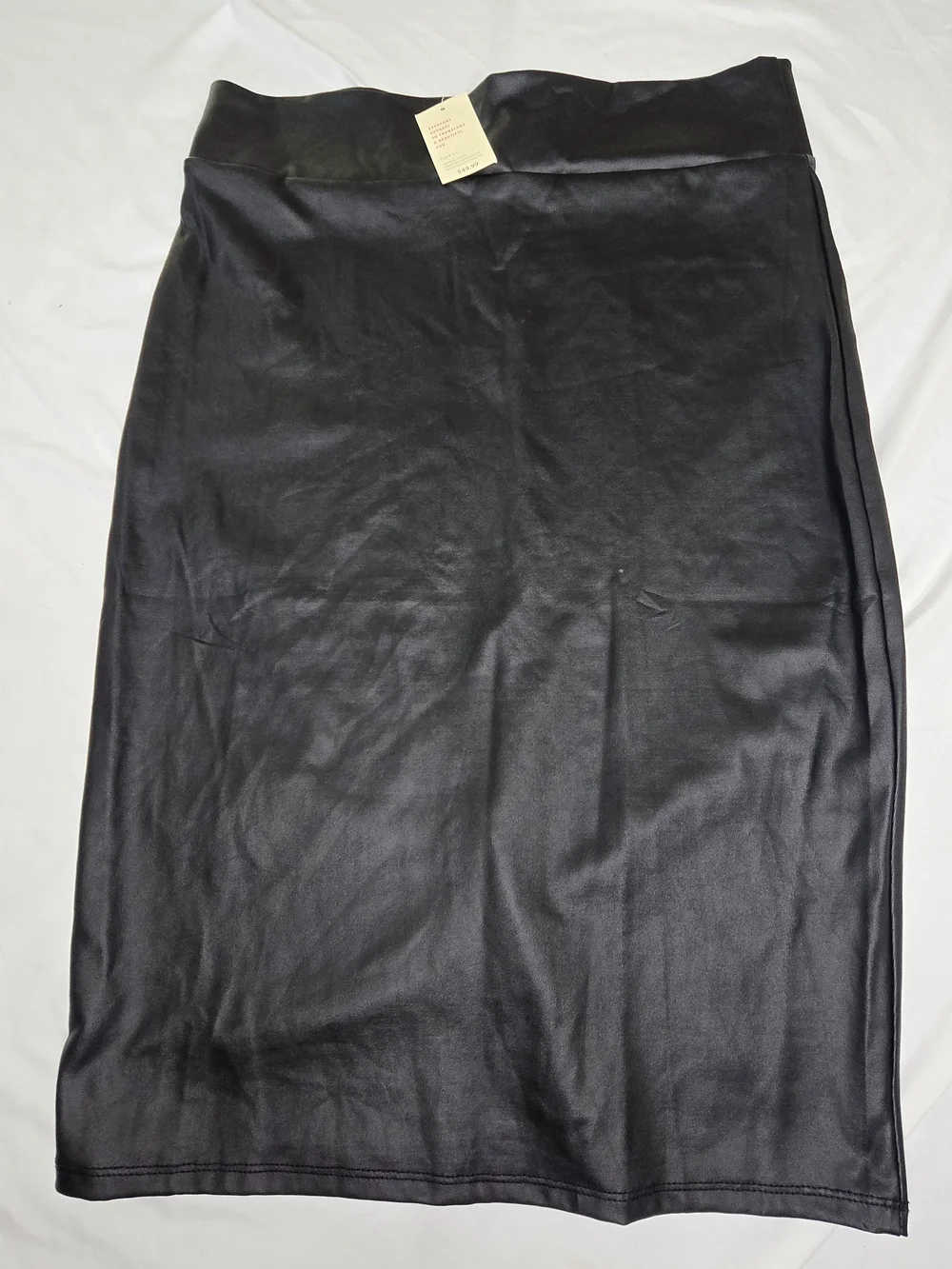 SIMLU Women’s Black Faux Leather Pencil Skirt XL NWT PU2006 Midi Stretch